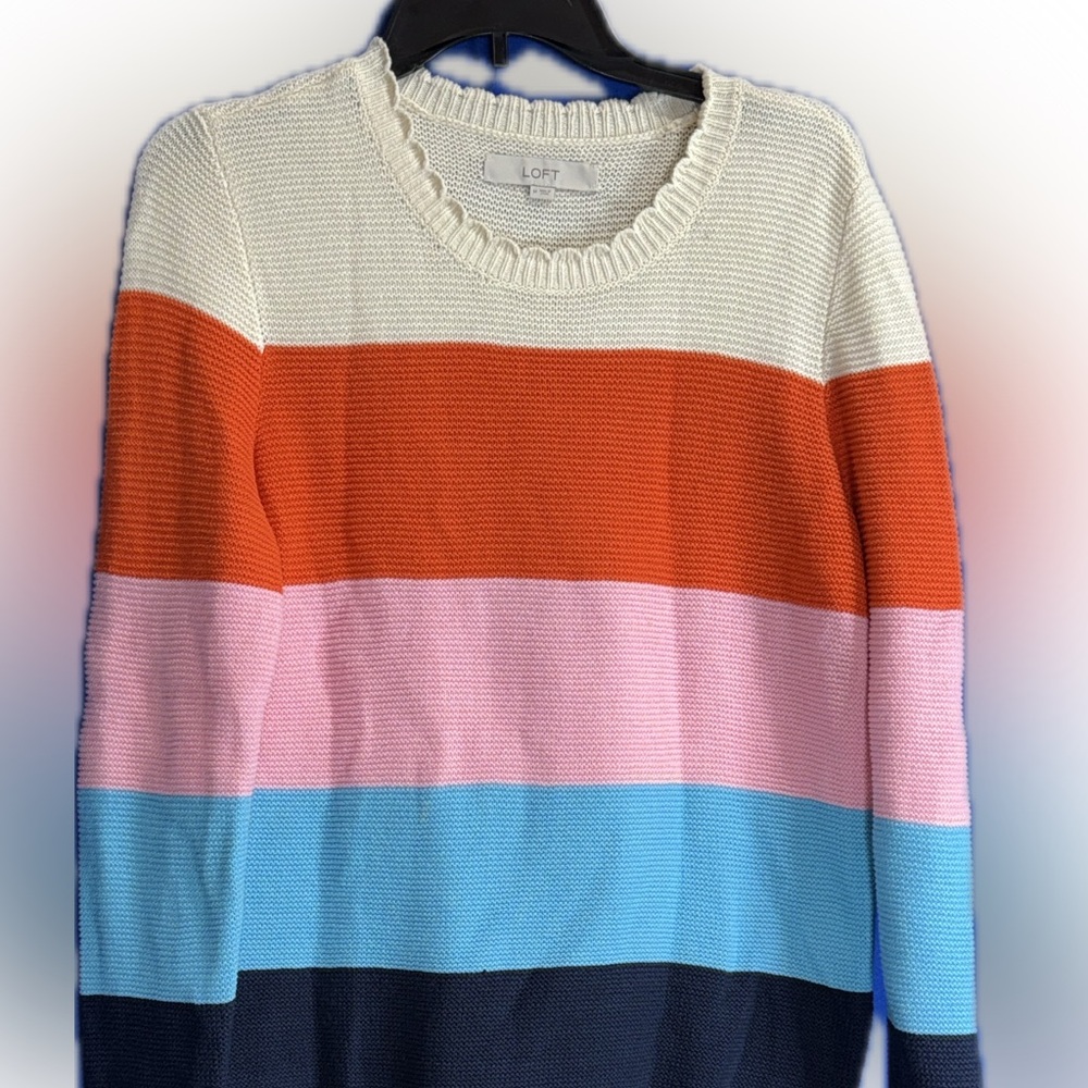 LOFT Multicolor Striped Crew Neck Sweater